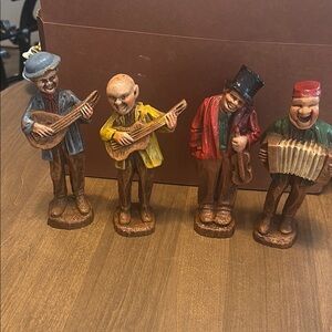 Colorful Musician Figurines Set from the 1940’s made of syroco wood.